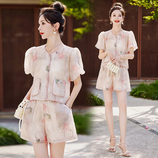 小香风套装女夏季时尚洋气减龄气质名媛休闲阔腿短裤两件套小个子
