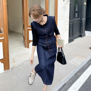 2025春秋新款时尚套装女气质显瘦长袖打底衫牛仔马甲半身裙三件套