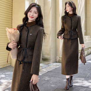 小个子秋冬新款小香风套装女裙名媛千金气质显瘦短外套裙子两件套