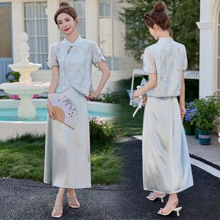 2025夏季女装新中式国风套装裙子刺绣上衣半身裙两件套女遮肉显瘦