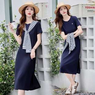 韩系针织条纹披肩连衣裙女2025夏季新款法式休闲洋气气质裙子减龄