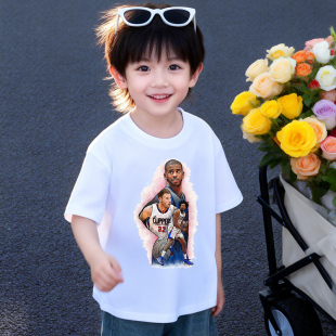 儿童装篮球明星快船队男童短袖t恤纯棉夏装运动衣服中大童初中生