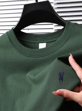 【奥莱折扣】保罗专柜T恤短袖男100%棉阔版落肩刺绣半袖体恤加大