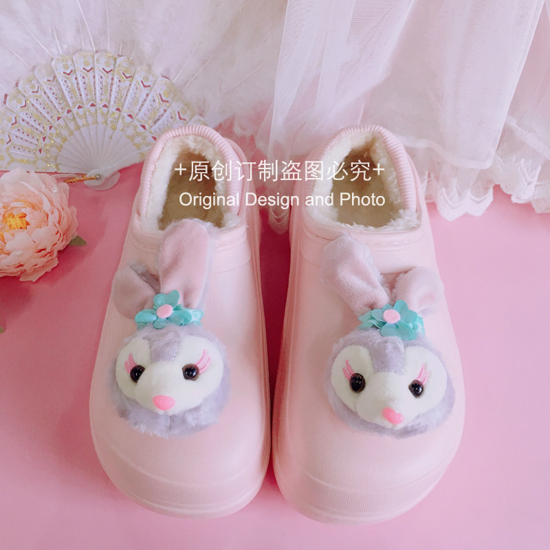库洛米星黛露棉鞋冬季外穿厚底加绒防水包跟棉拖鞋 可爱卡通鞋子
