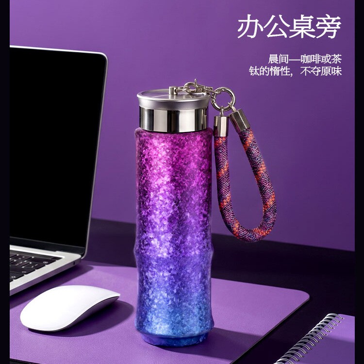 简约轻奢纯钛保温杯茶水分离焖泡养生杯带提手便携式真空抑菌钛杯