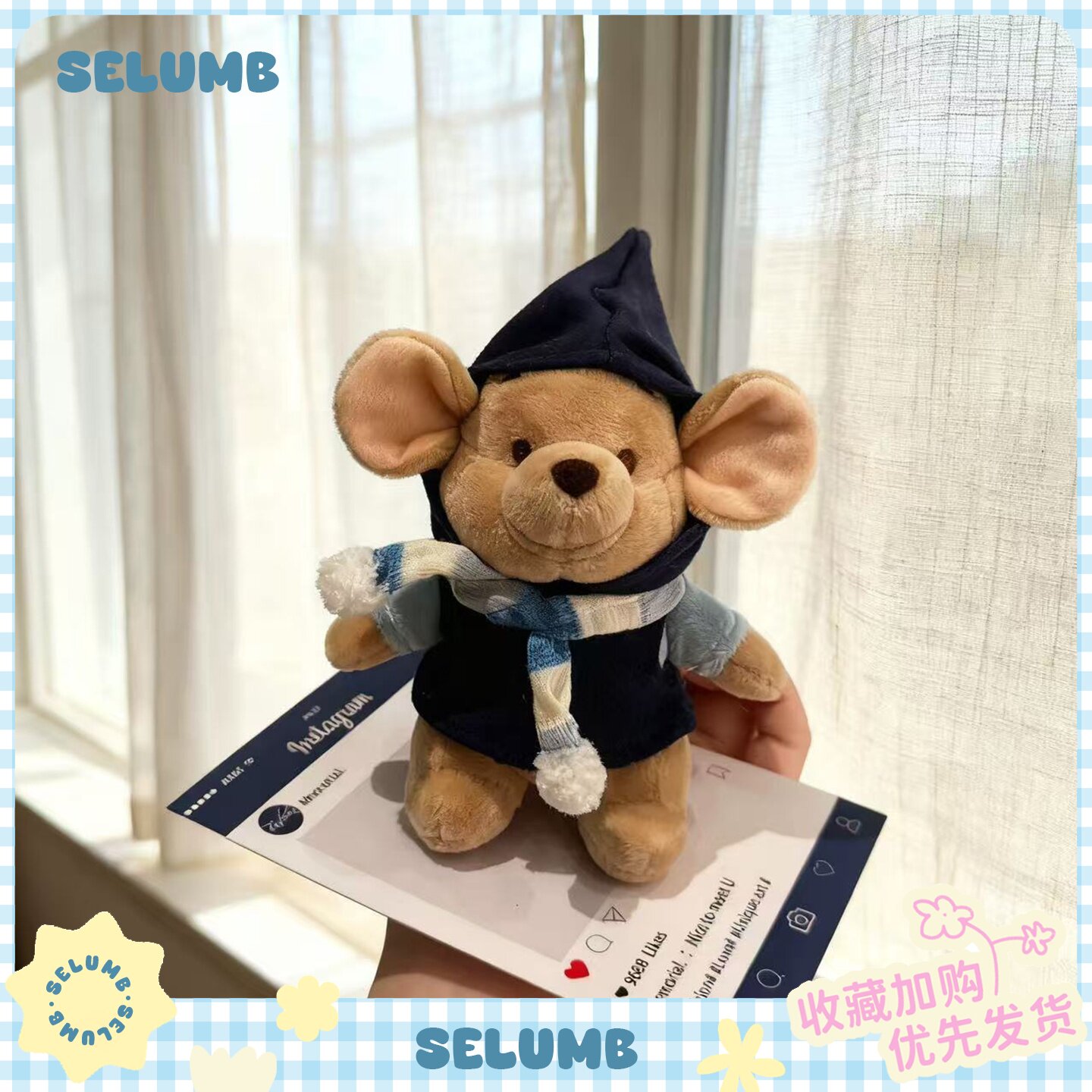 日本SELUMB可爱魔法斗篷袋鼠小豆玩偶包包挂件掌上小豆公仔钥匙扣