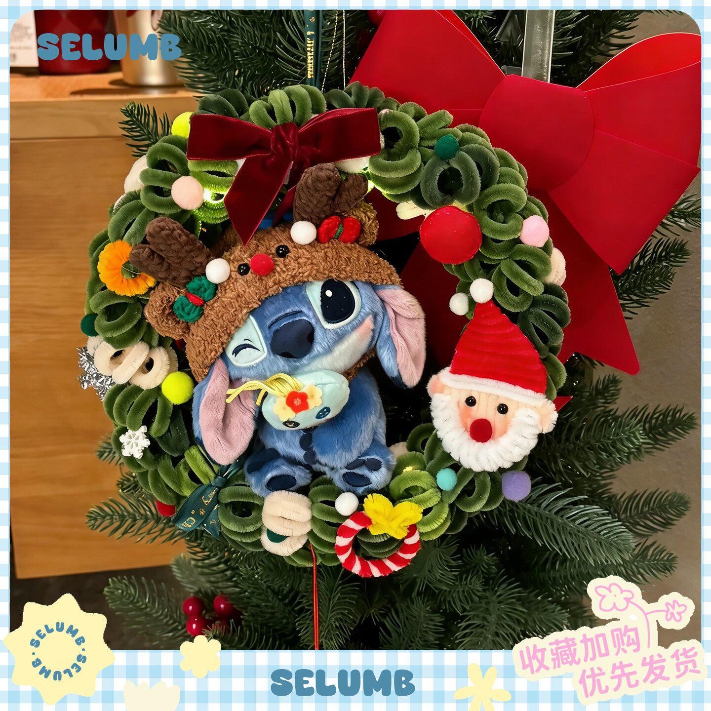 日本SELUMB可爱新年花环朱迪尼克头套史迪仔毛绒玩偶包包挂件礼物