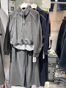 火辣家66886秋新品时尚百搭立领抽绳上衣休闲直筒裤运动两件套女