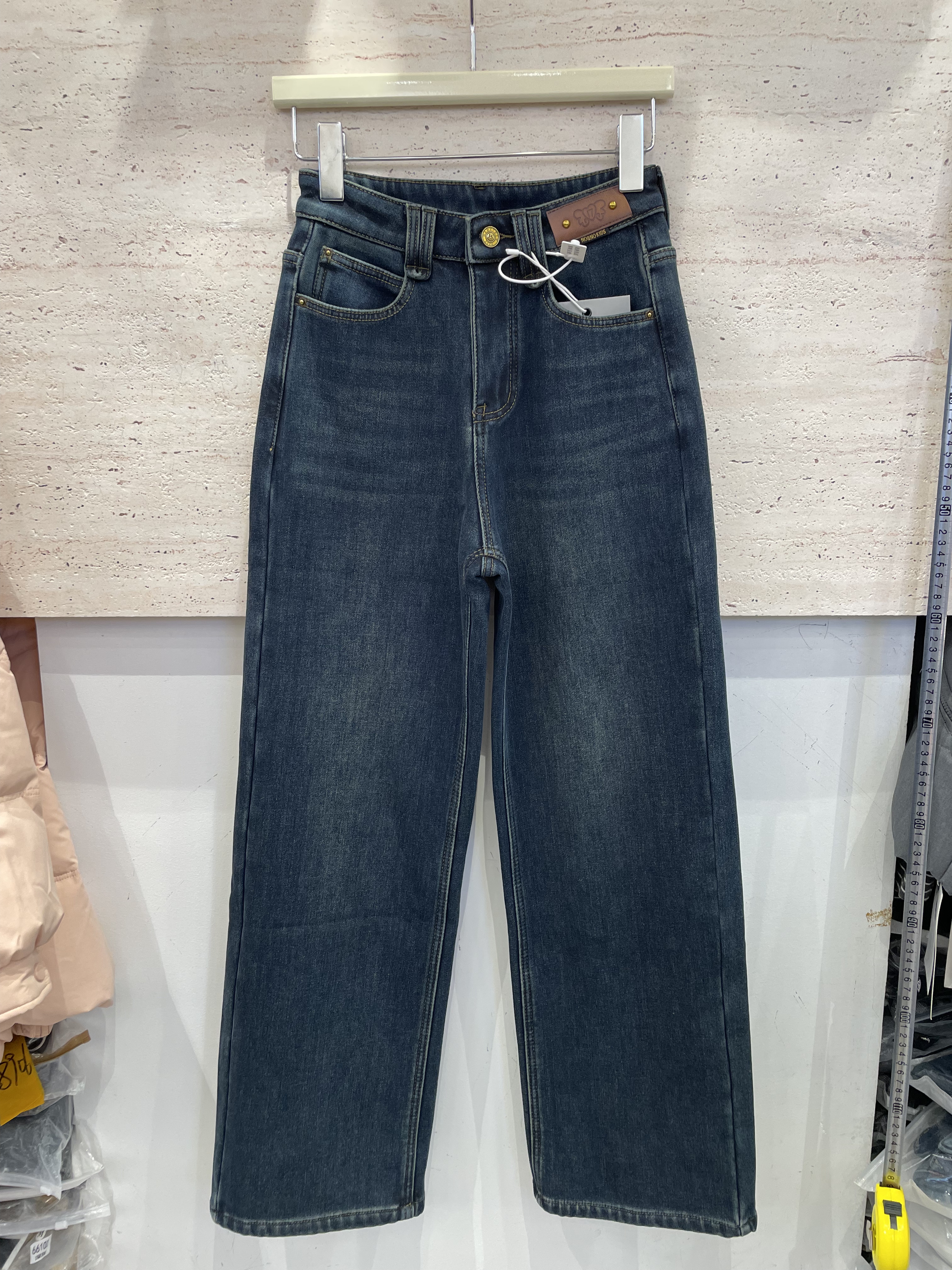 梦佳瑶2115冬季新款加绒加厚窄版直筒牛仔裤女保暖显瘦百搭牛仔裤