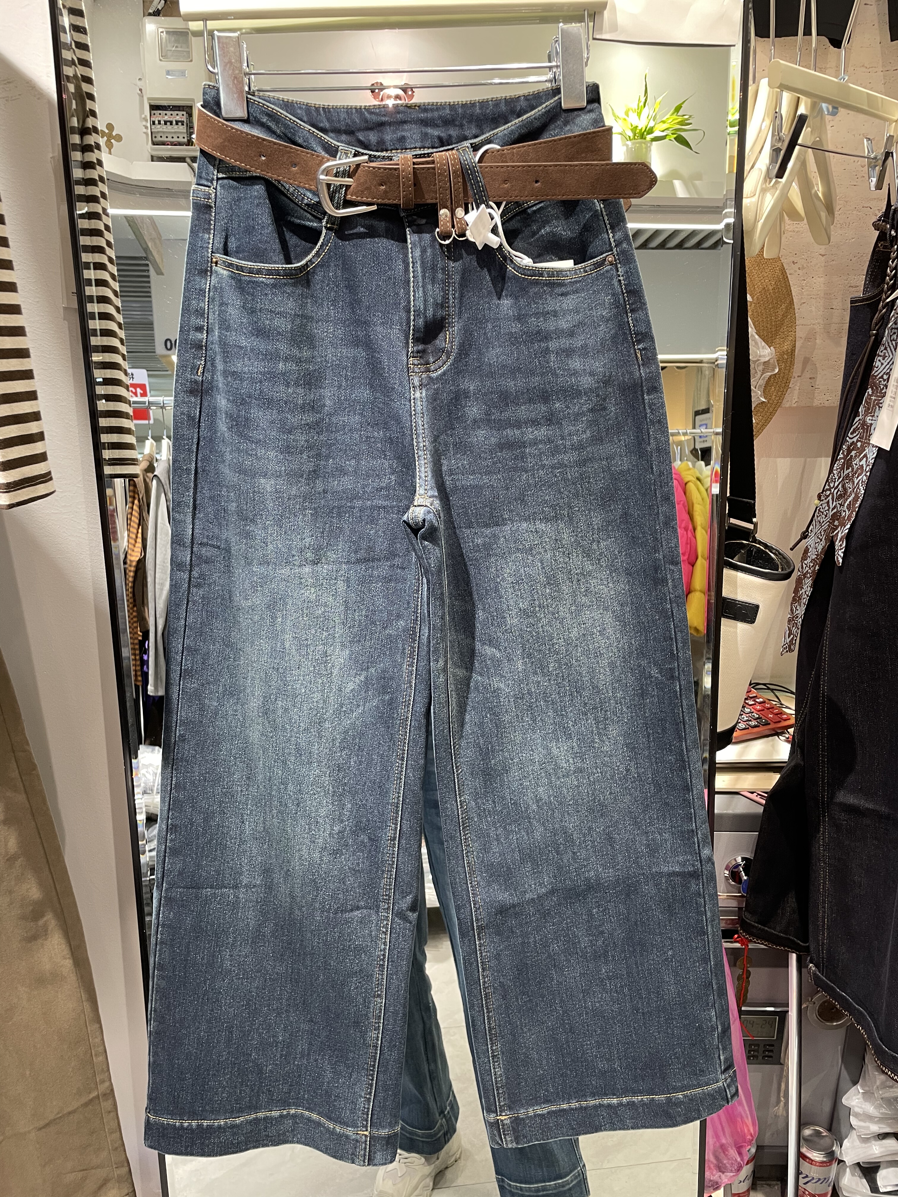 梦佳瑶5913冬加厚高腰带腰带百搭小个子洋气窄版阔腿显瘦九分女裤