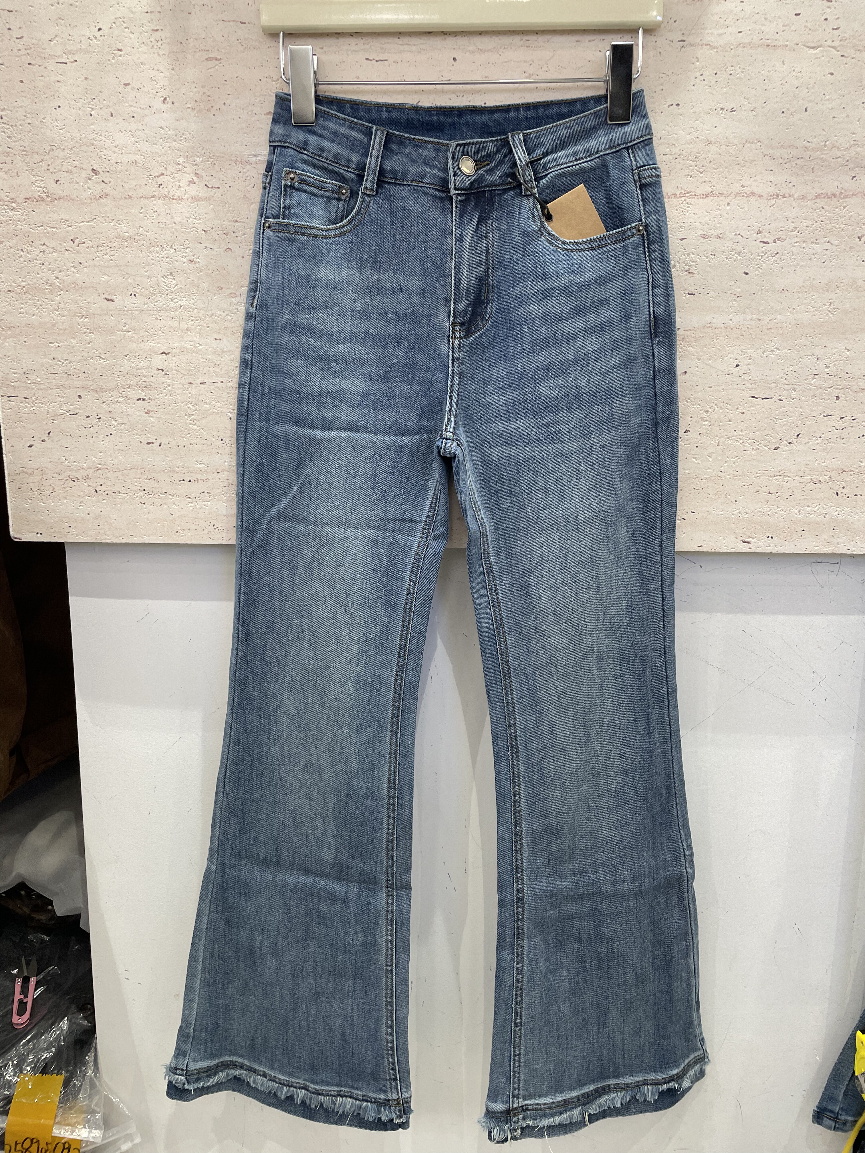 竹子家2608春秋新品微喇叭牛仔裤高腰爆款小个子显瘦显高百搭女裤