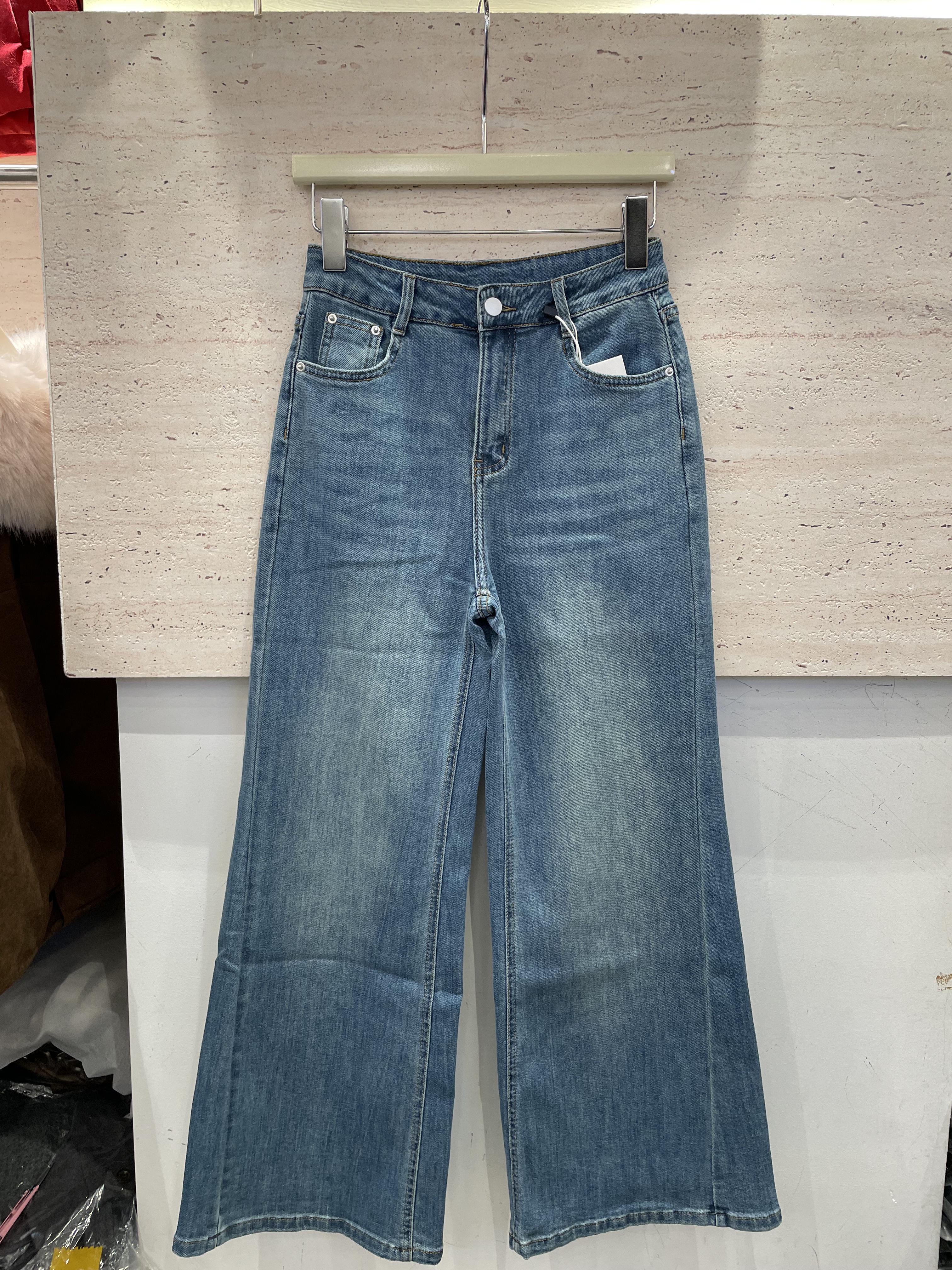 酥旺698春秋新款高腰显瘦百搭韩版设计感微弹牛仔直筒喇叭女裤子