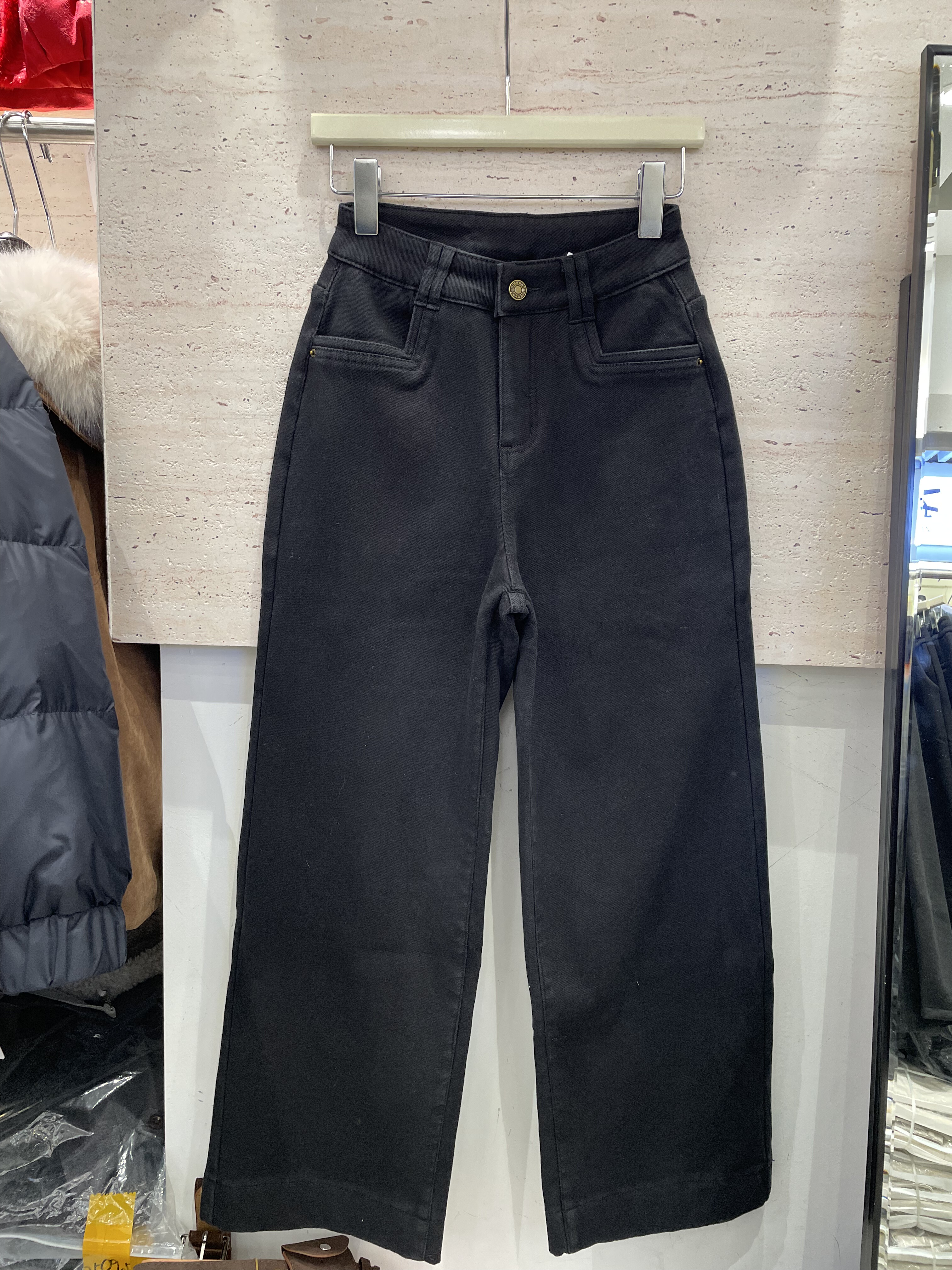 世纪好来8867冬新款加绒加厚高腰休闲阔腿裤显瘦牛仔直筒裤女裤子