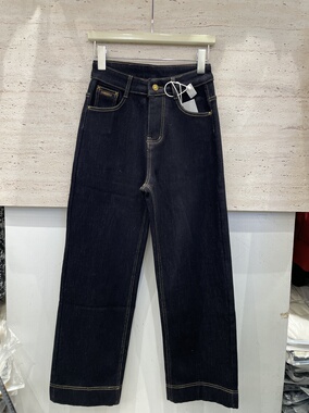 梦佳瑶8853冬新款时尚复古窄版阔腿牛仔裤深蓝高腰显瘦小个子女裤