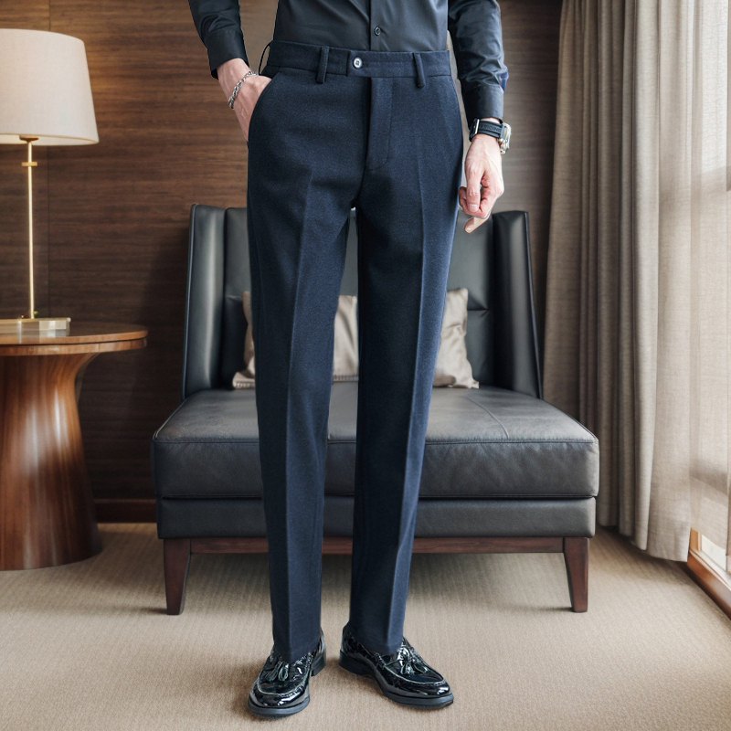 男裤子羊毛呢子秋冬季冬款加厚商务高端西装直筒大码休闲男士西裤
