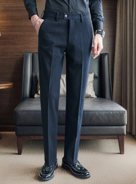 男裤子羊毛呢子秋冬季冬款加厚商务高端西装直筒大码休闲男士西裤