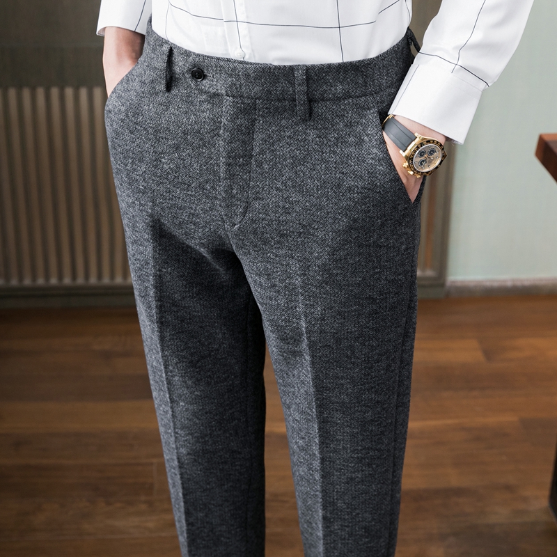 男裤子羊毛呢子秋冬季冬款加厚保暖商务高端磨毛小脚休闲男士西裤