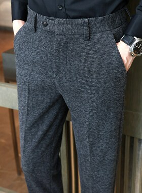 男裤子羊毛呢子秋冬季冬款加厚修身商务毛料高端磨毛休闲男士西裤