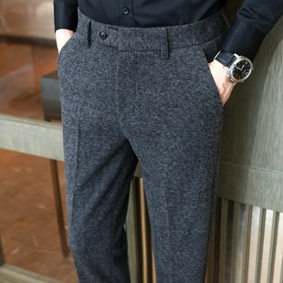 子羊毛呢子秋冬季 西裤 冬款 商务毛料高端磨毛休闲男士 加厚修身 男裤