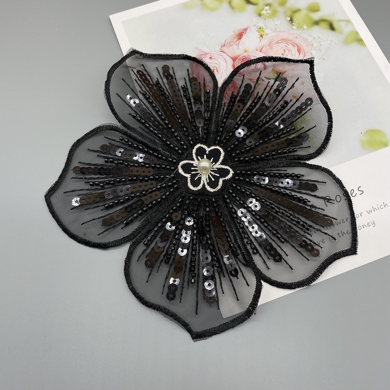 1个价 双层立体花珍珠亮片绣连布贴