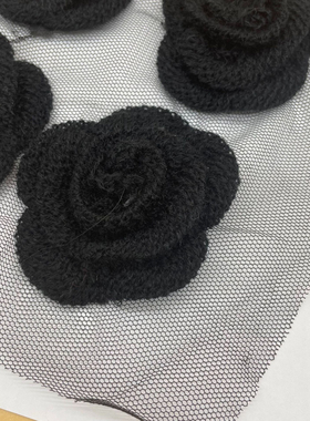 1个价外贸爆款黑立体玫瑰花手工山茶花新款头花发圈服装胸针花朵