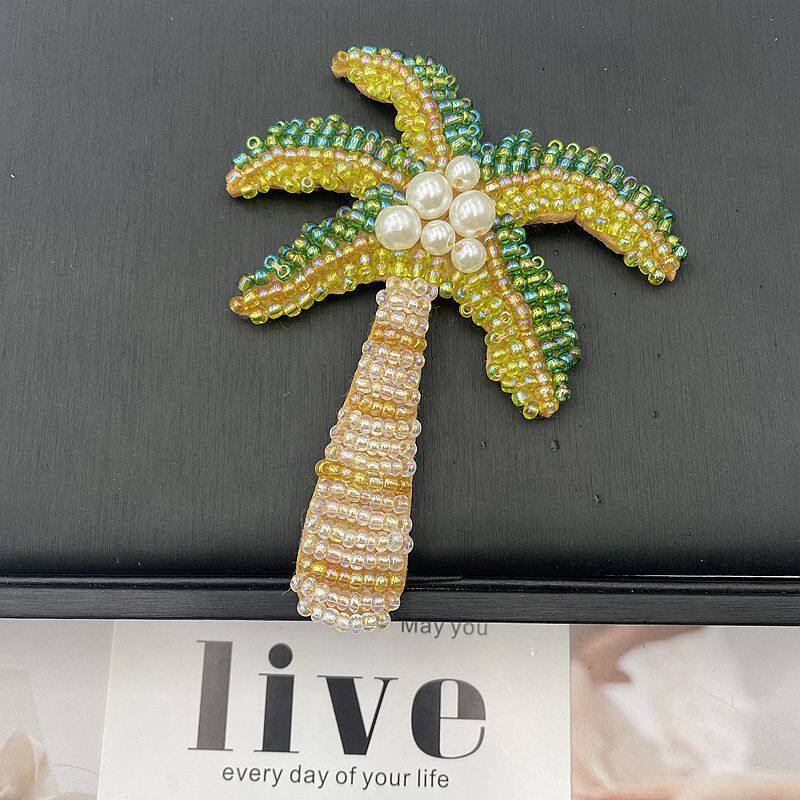 跨境新款时尚手工钉珠椰子树布贴服装箱包辅料饰品挂件钥匙扣装饰