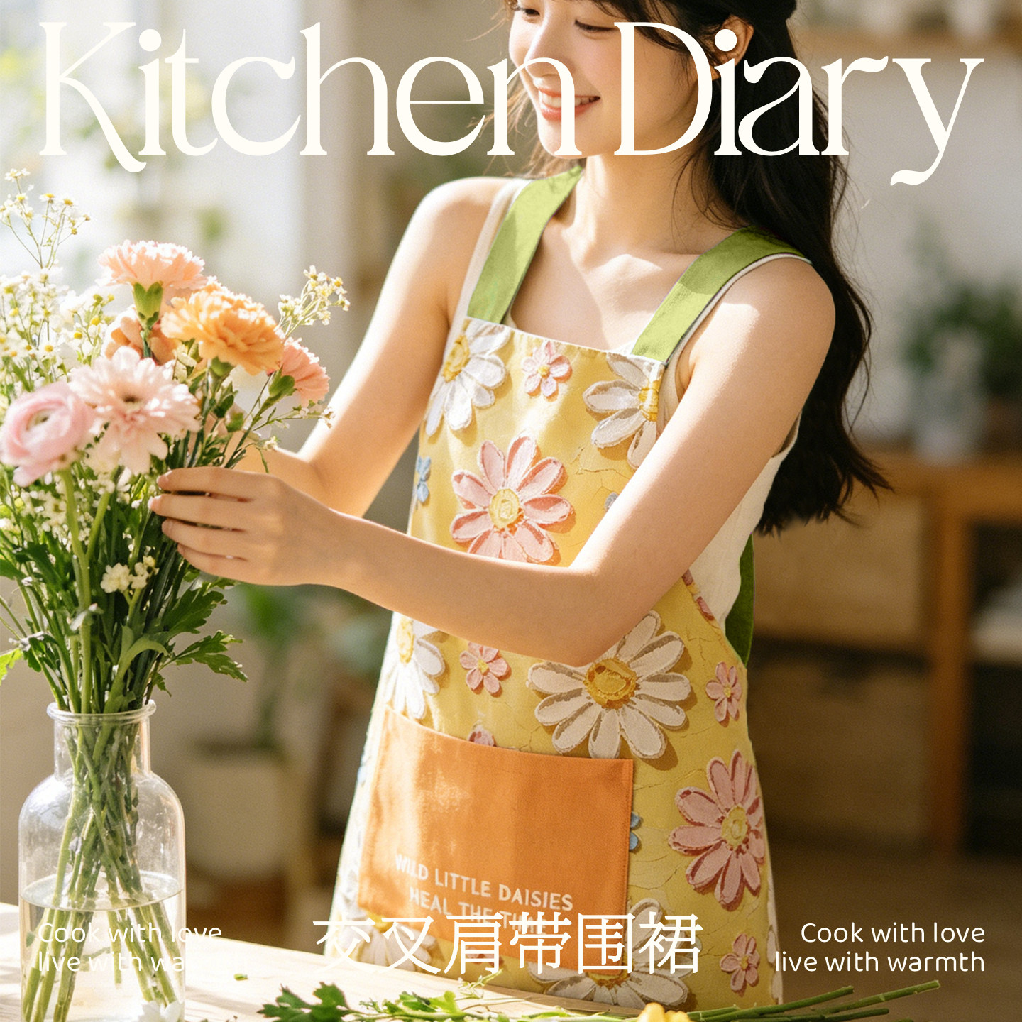 三小姐原创清新花卉防水防污围裙
