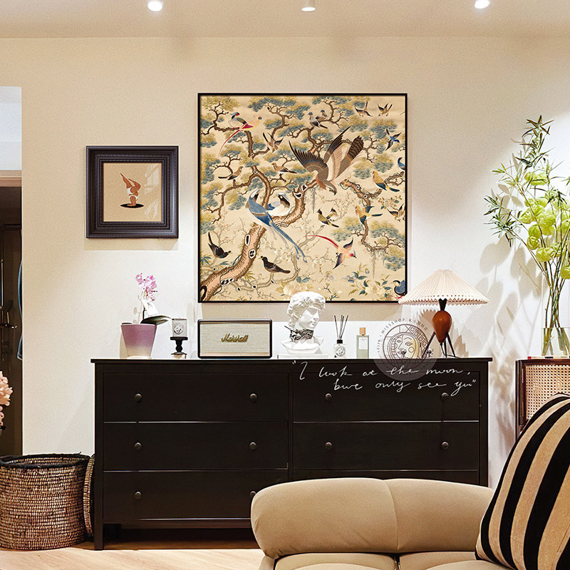 《百鸟集》法式中古风客厅背景墙装饰画复古餐厅玄关壁挂画高级感,家居饰品,现代装饰画,淘宝优惠券,粉丝福利购,淘宝优惠卷