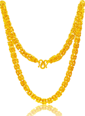 创缘镀沙金四方磨砂仿真龙头项链