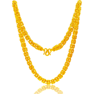 创缘镀沙金男士项链粗四方龙骨链子磨砂仿真黄金项链大镀金龙头链