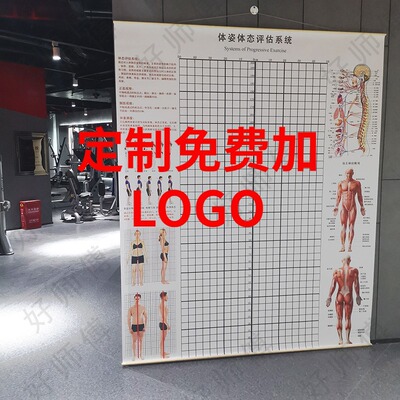 现货挂式体态评估图 瑜伽姿态人体体态评估图健身姿势对比图定制