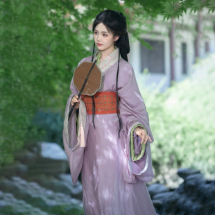 紫粉色战国袍汉服女2025秋新款杨超越同款小唯绝美直裾襦裙宿命感
