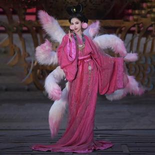 演出服云台山妲己同款 衫 大袖 战国袍汉服玫红色马王楚墓氛围感古装