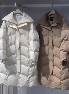 太平鸟女装2025冬新款可拆卸针织大翻领中长款羽绒服A1ACE4514G8