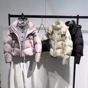 太平鸟女装2025冬季新款3色短款立领泡泡羽绒服连帽外套A1ACF4301