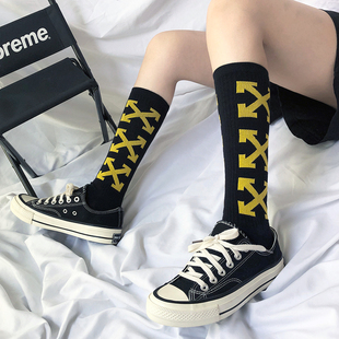 欧美街头潮流长袜棉箭头条纹高筒小腿袜男女运动中长筒袜子滑板袜