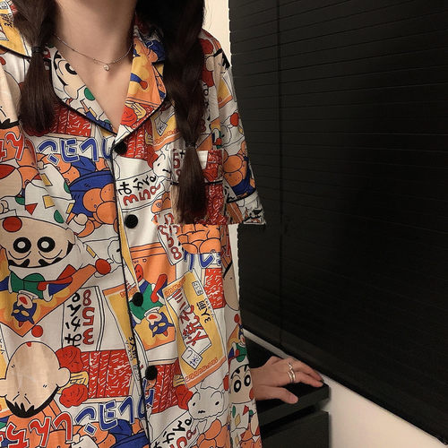 日系蜡笔小新卡通睡衣男女夏季女