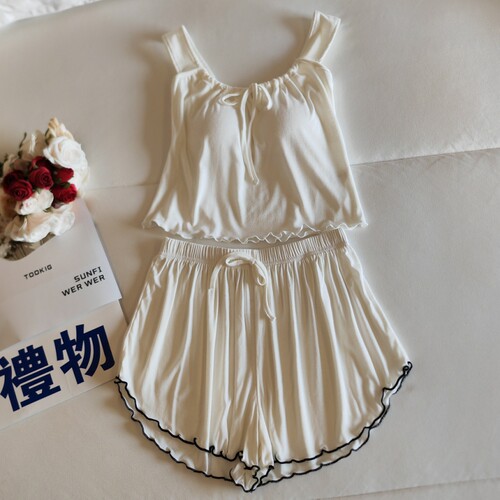 莫代尔睡衣女夏季吊带短裤两件套