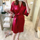 睡袍女夏季 春秋睡衣性感新娘结婚和服酒店浴晨袍红色 冰丝薄款