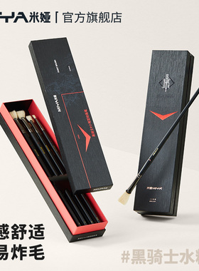 米娅水粉笔套装美术生专用黑骑士系列丙烯画笔油画笔专业扇形笔刷子勾线笔平头画画水洗猪鬃11支装联考推荐