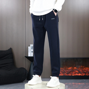 俊逸男装服饰严选秋冬季加绒休闲裤直筒长海藻绒运动裤衣琪工厂
