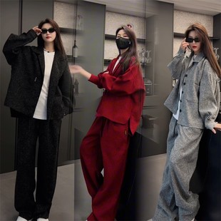 炎炎服饰 定制款套装秋季新款细花呢老钱风外套休闲裤男女同款