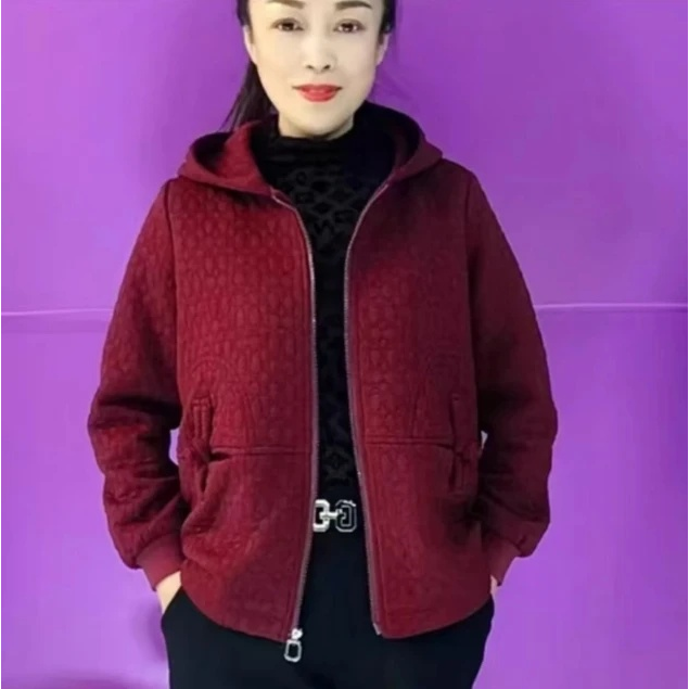 舒梵女装梵朵女装中老年春秋季加厚连帽女式外套拉链宽松百搭夹克