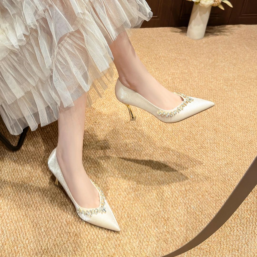 气质法式绝美高跟鞋配旗袍礼服宴会订婚结婚鞋不累脚图片