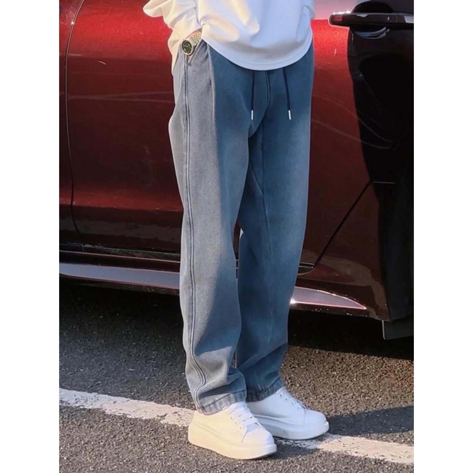 依客梵品男装2025早秋款星空纹牛仔裤休闲宽松显瘦百搭大码松紧腰