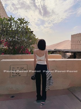 FORNI 超显腰细 透气精棉可外穿式自带胸垫无痕交叉美背吊带