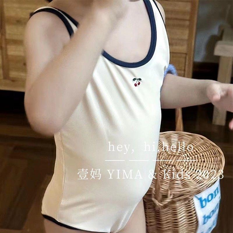 女童夏装泳衣樱桃连体露背游泳衣