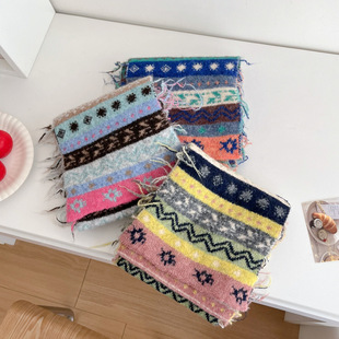 费尔岛风毛须氛围感围巾女秋冬季 lady 保暖百搭针织护颈围脖scarf