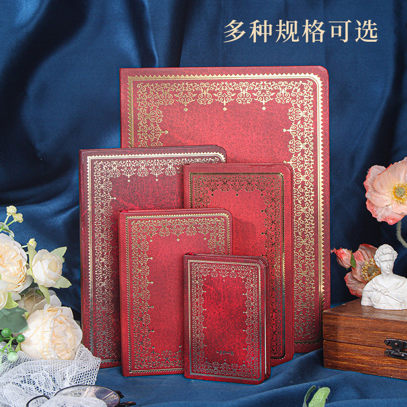 联华文具B5韩版精装本复古烫金硬面笔记本加厚横线内页A5硬抄本手帐初高中学生记事本子日记本H5便携随身小本