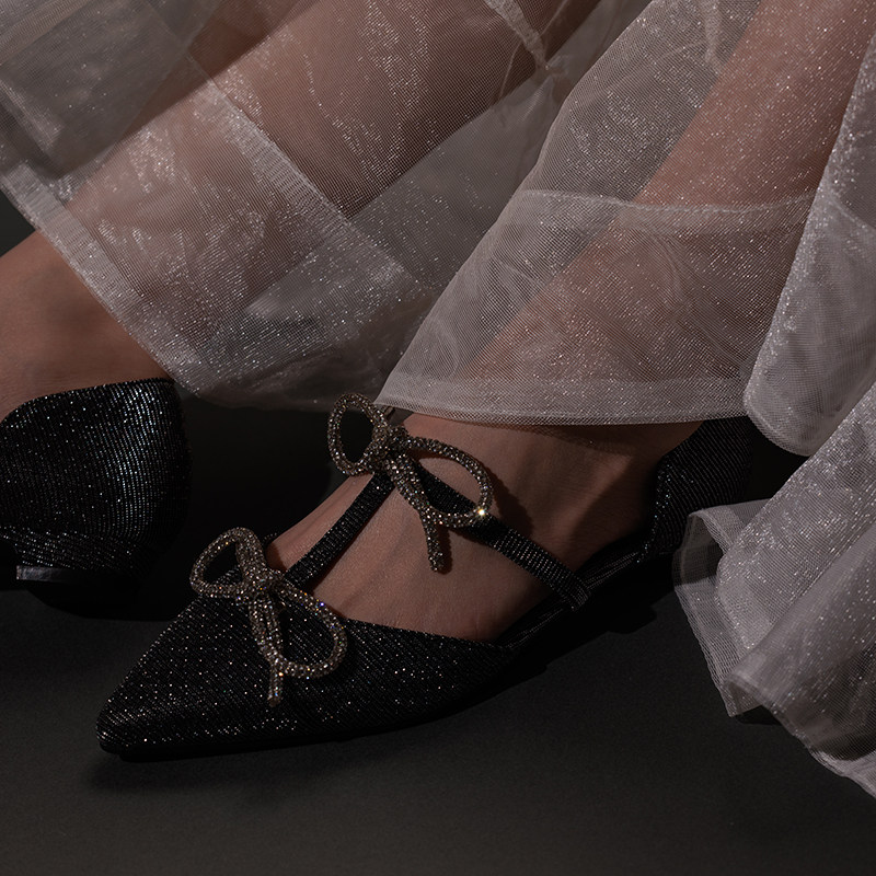 【椿】黑夜繁星 /原创仙女风水钻蝴蝶结格利特尖头平底玛丽珍单鞋,女鞋,浅口单鞋,淘宝优惠券,粉丝福利购,淘宝优惠卷